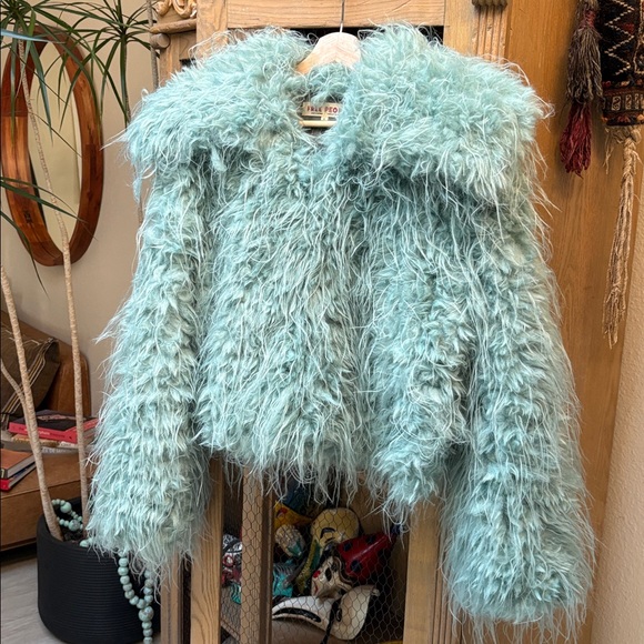 Free People Moonlight Faux Fur Jacket in Granite Green - Picture 6 of 15